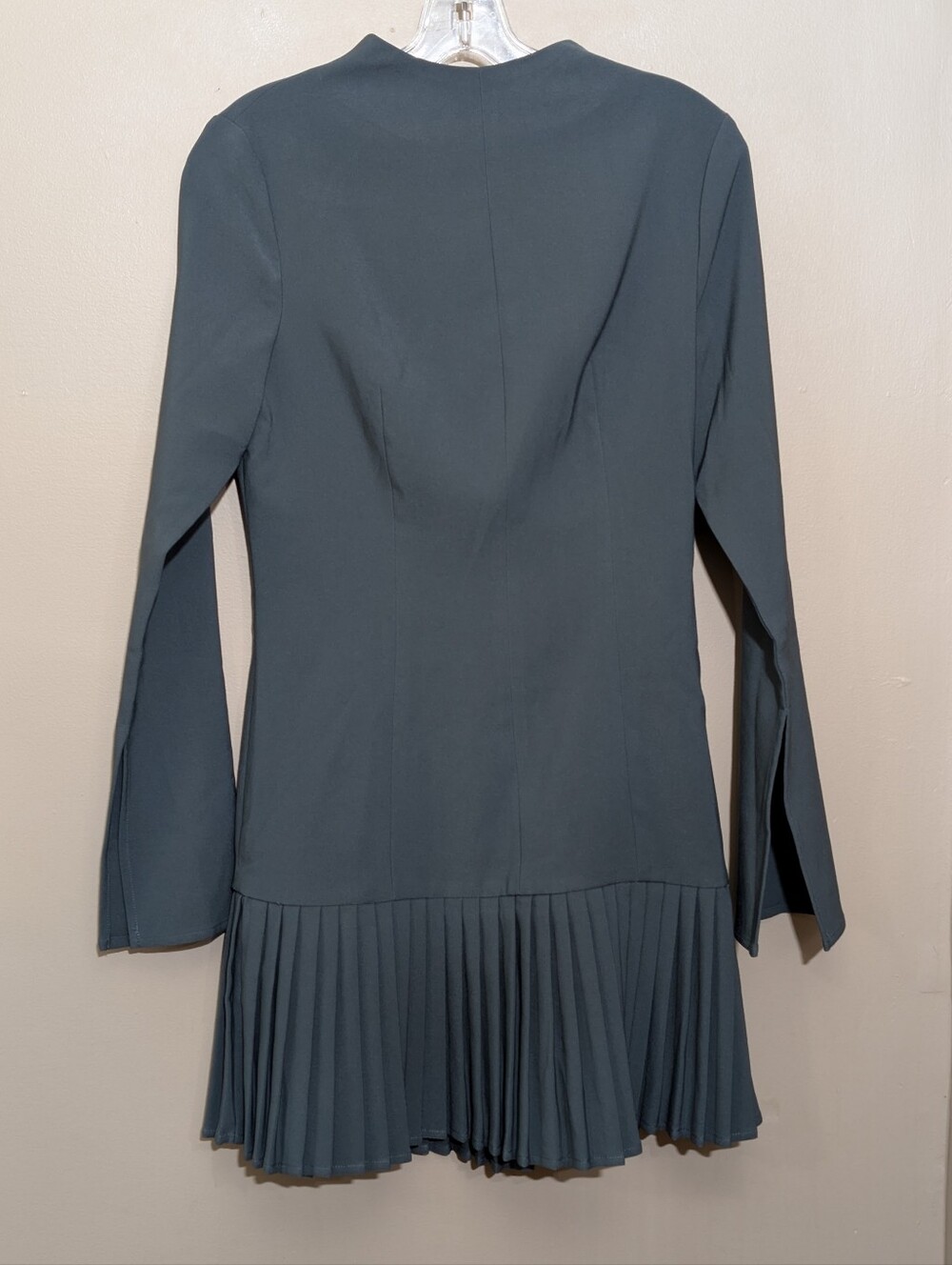 Pleated Hem Mock Neck Mini Dress Gray Sz M